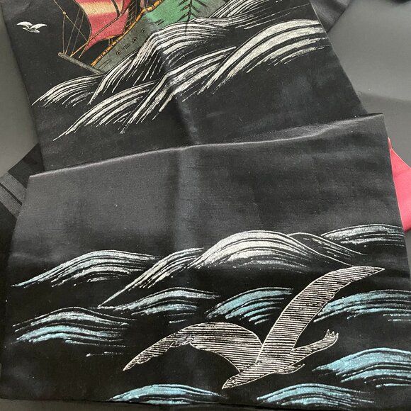 Japanese Nagoya Obi Sash in Pure Silk with a Painted Picture of an Old Ship - Picture 5 of 8